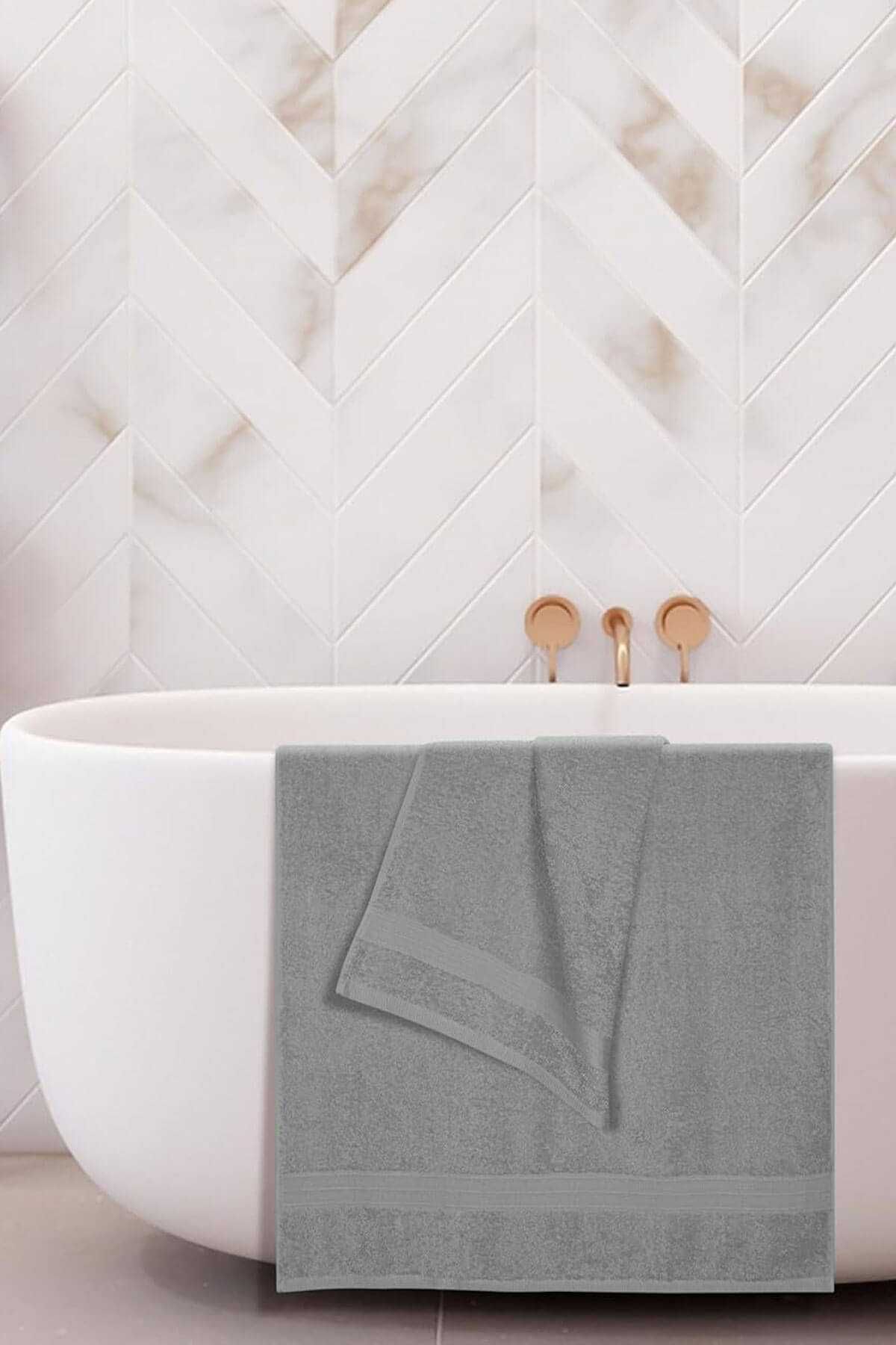 merland benvecocuk 2 li Banyo Havlu Takımı %100 Pamuklu Dry Açık Gri