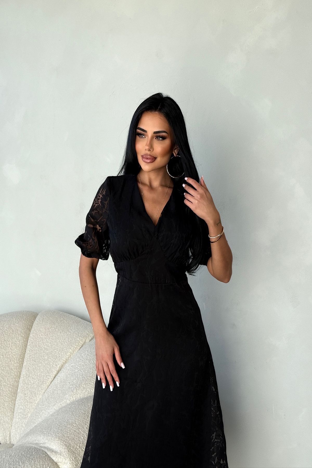 kamacibutik V YAKA GÜPÜRLÜ ELBİSE