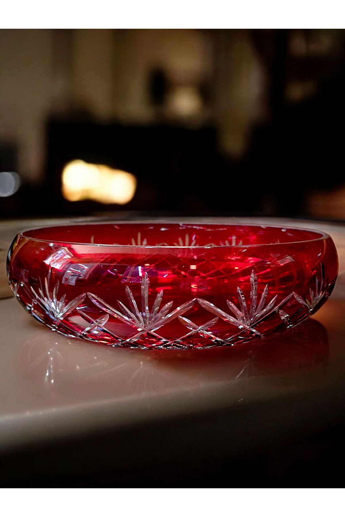 AYZ HOME 28 Cm Renkli Kesme Kristal Cam Sunum Kasesi /Salata Kasesi /Meyvelik