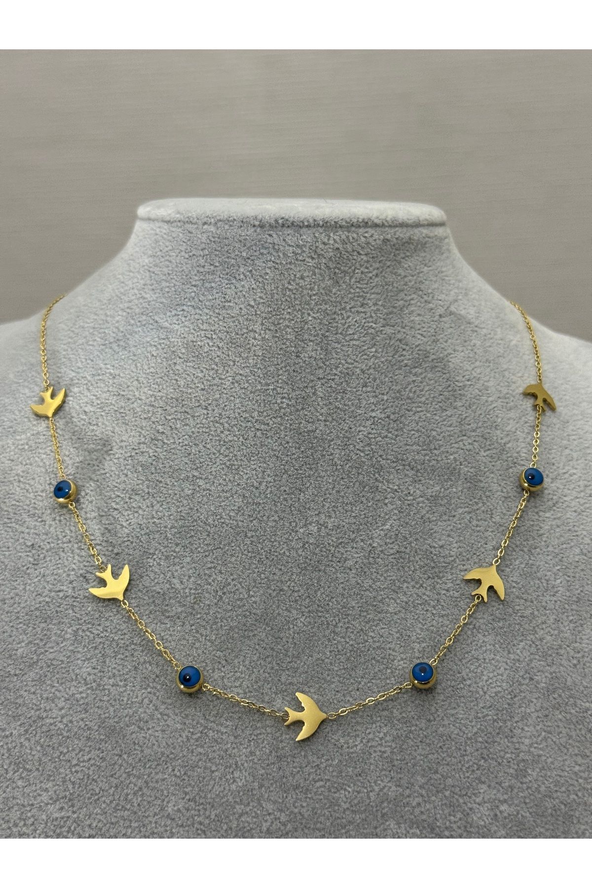 XUPING JEWELRY 18K nazar boncuklu kuş detaylı çelik kolye paslanmaz kararmaz