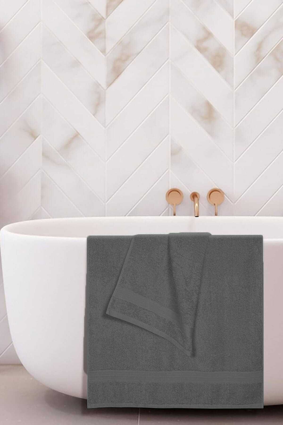 merland benvecocuk 2 li Banyo Havlu Takımı %100 Pamuklu Dry Antrasit
