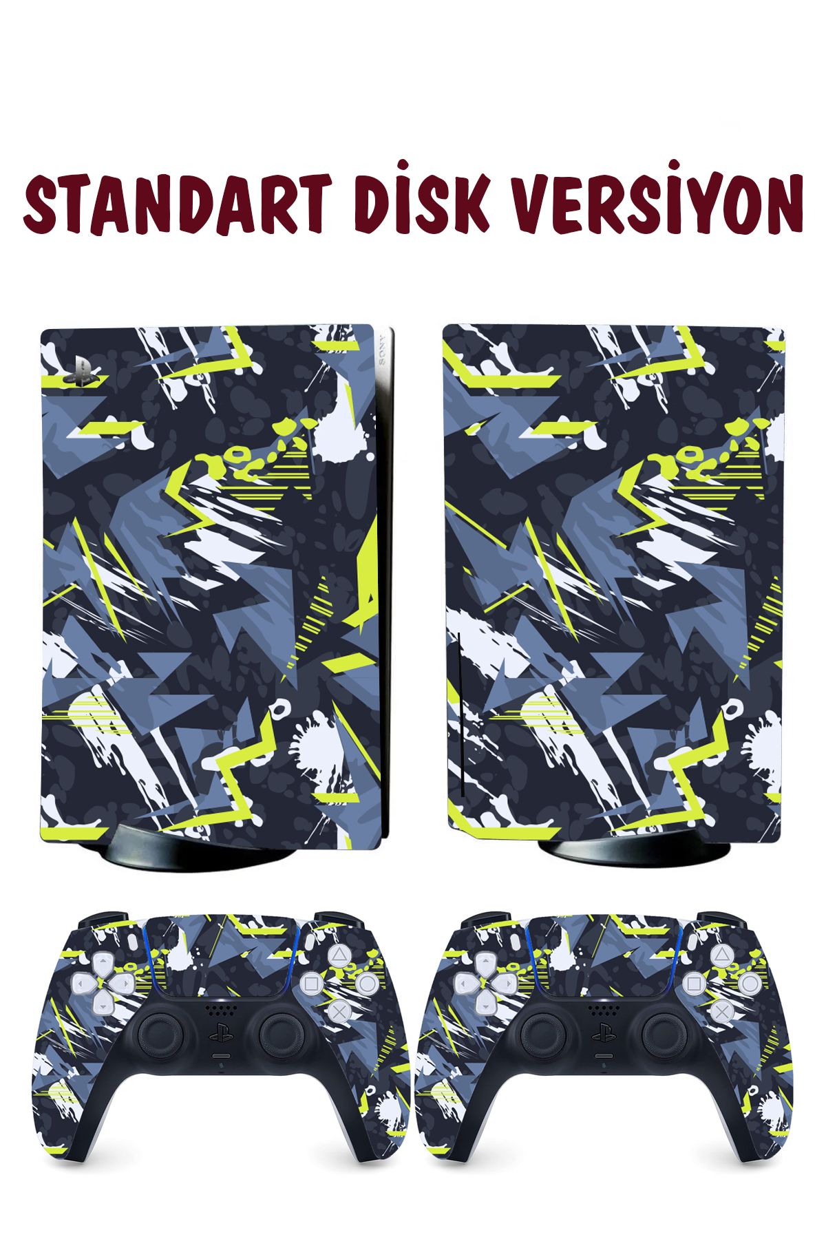 KT Decor Sarı Lacivert Soyut Desenler Playstation 5 Full Sticker Kaplama Seti