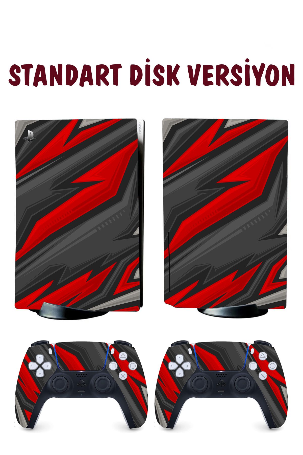 KT Decor Kırmızı Siyah Soyut Desenler Playstation 5 Full Sticker Kaplama Seti