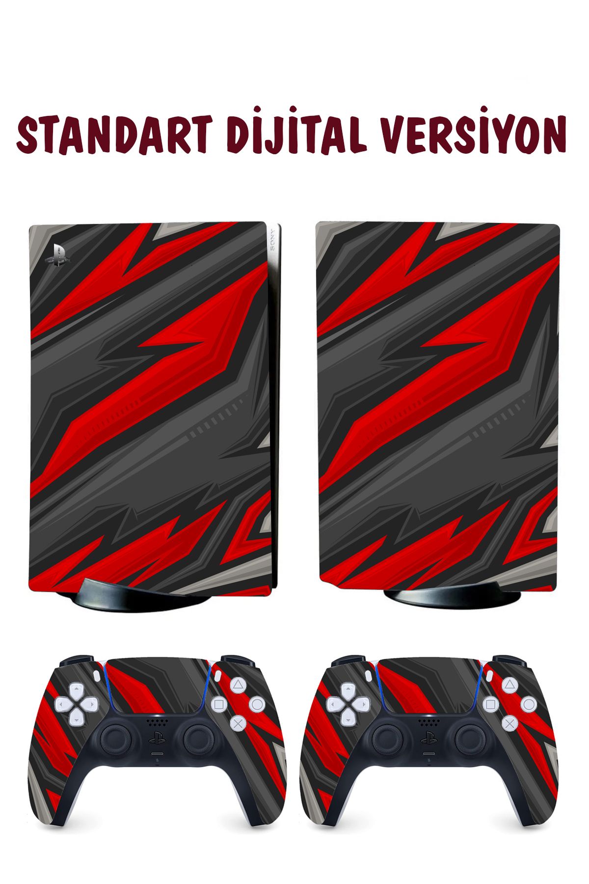 KT Decor Kırmızı Siyah Soyut Desenler Playstation 5 Full Sticker Kaplama Seti