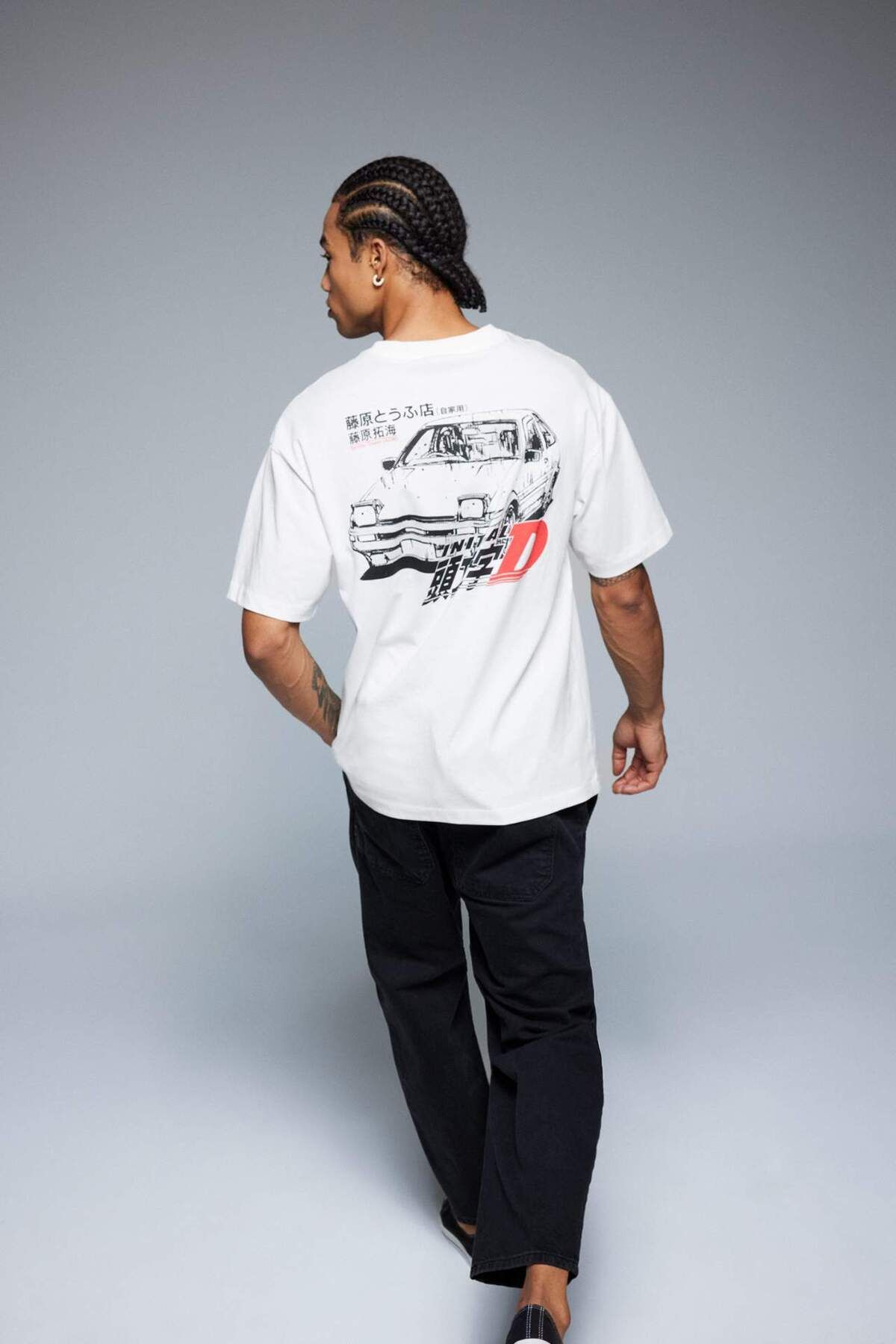 DeFacto %100 Pamuk Initial D Boxy Fit Bisiklet Yaka Kısa Kollu Tişört F4231AX25SM