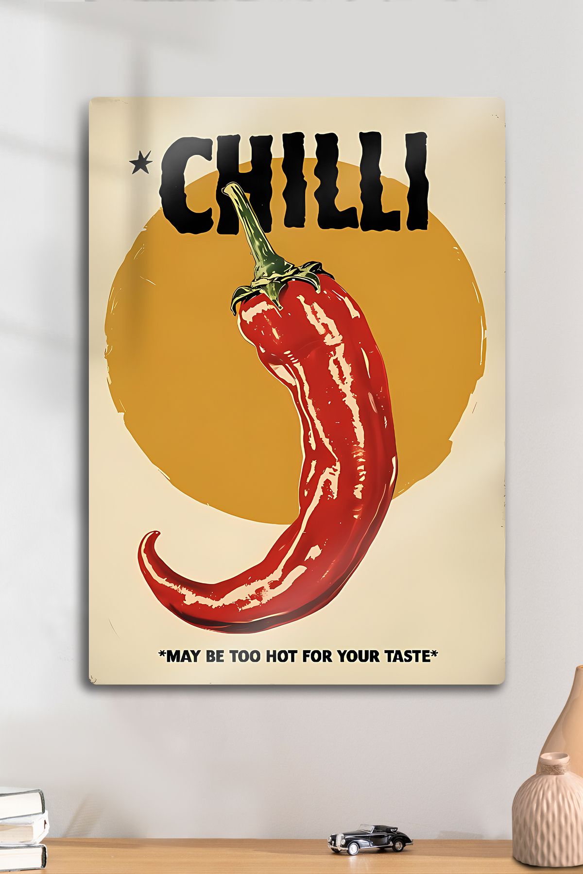 DekorHane Metal Tablo - Chilli Acı Mutfak Ev Ofis Dekorasyon, Parlak Biber Posteri