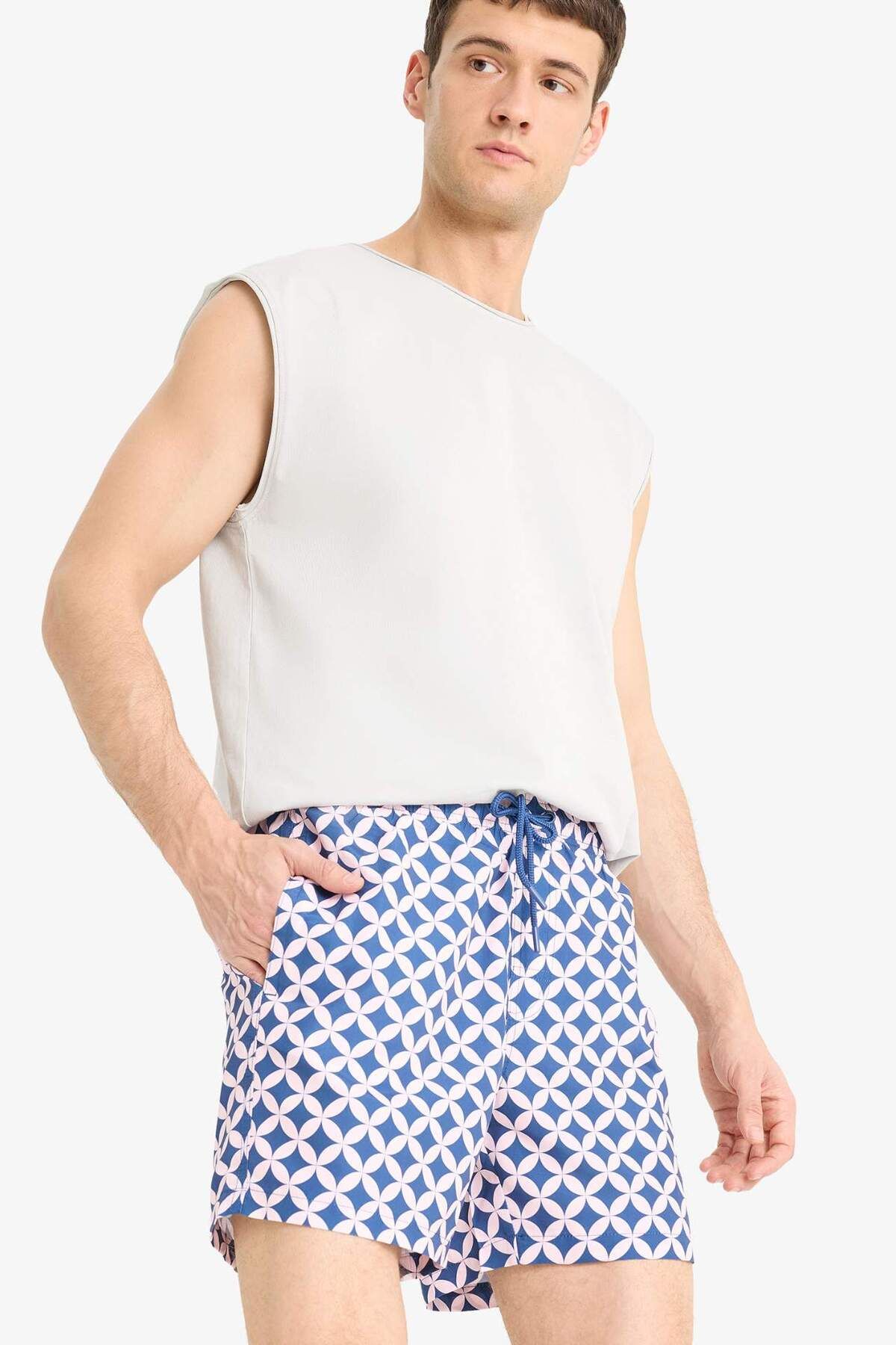 DeFacto-Patterned Mesh Lined Short Length Swim Shorts E1029Ax25Hs 4