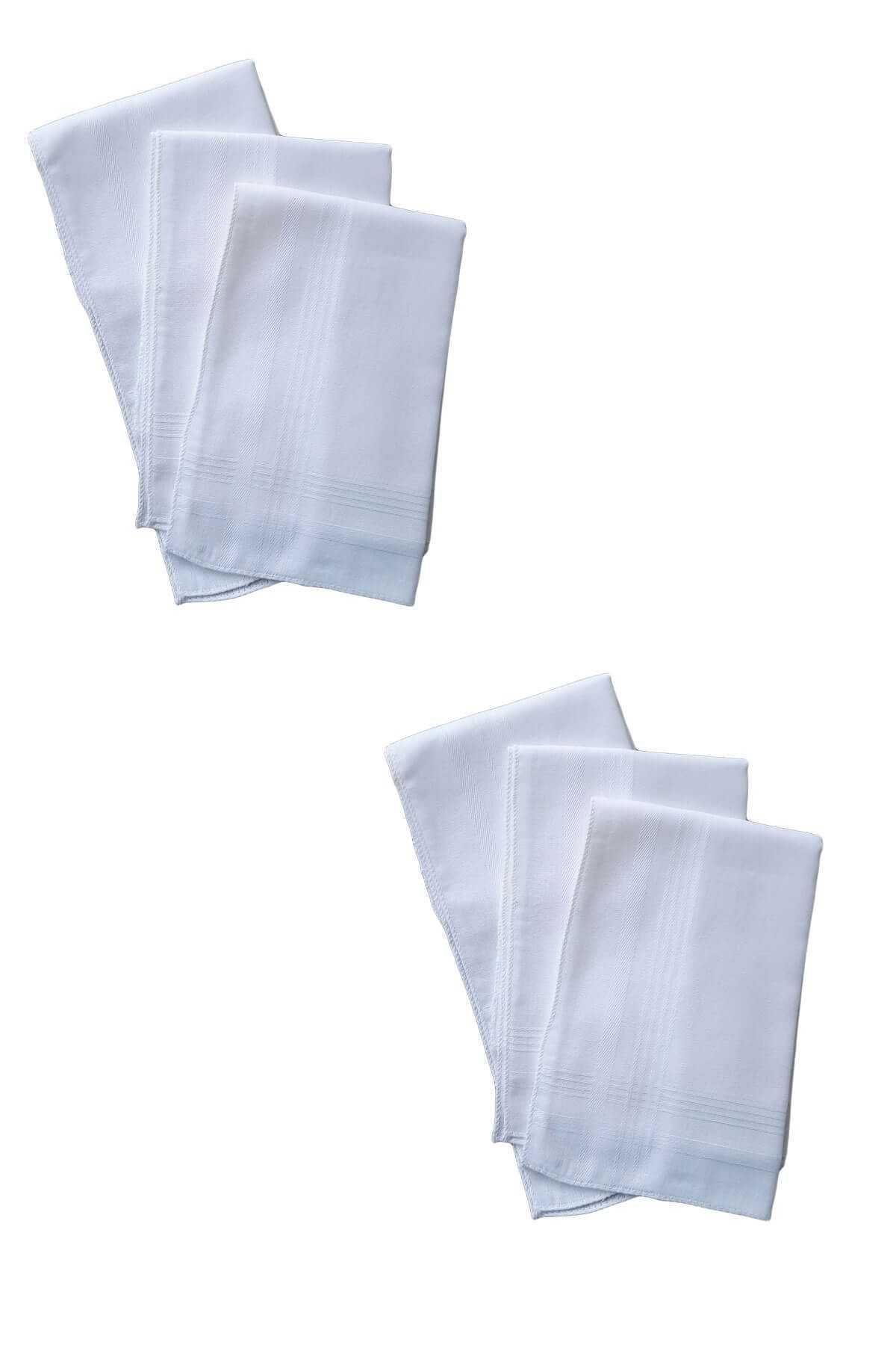 merland benvecocuk 6 lı El Cep Yaka Kumaş Mendil 36x36 Cm 100 Pamuklu TM Beyaz