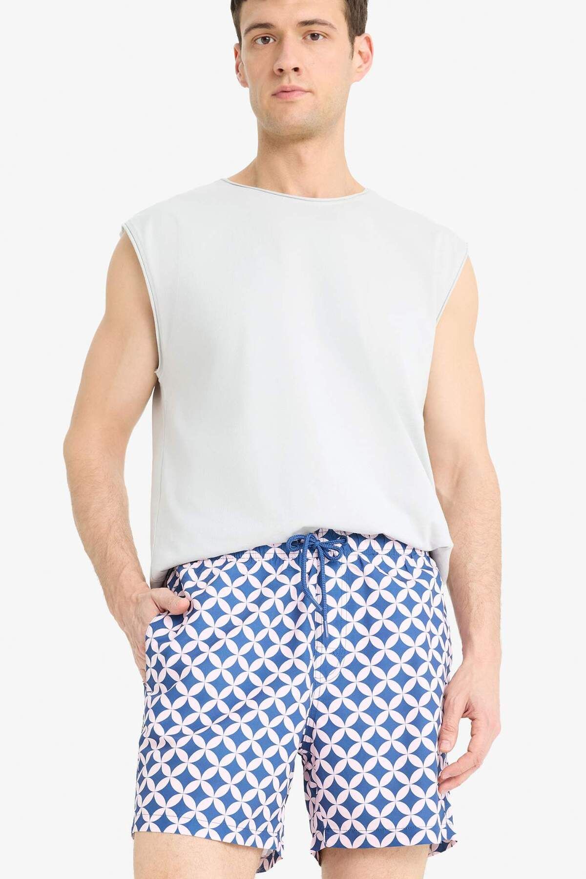 DeFacto-Patterned Mesh Lined Short Length Swim Shorts E1029Ax25Hs 5
