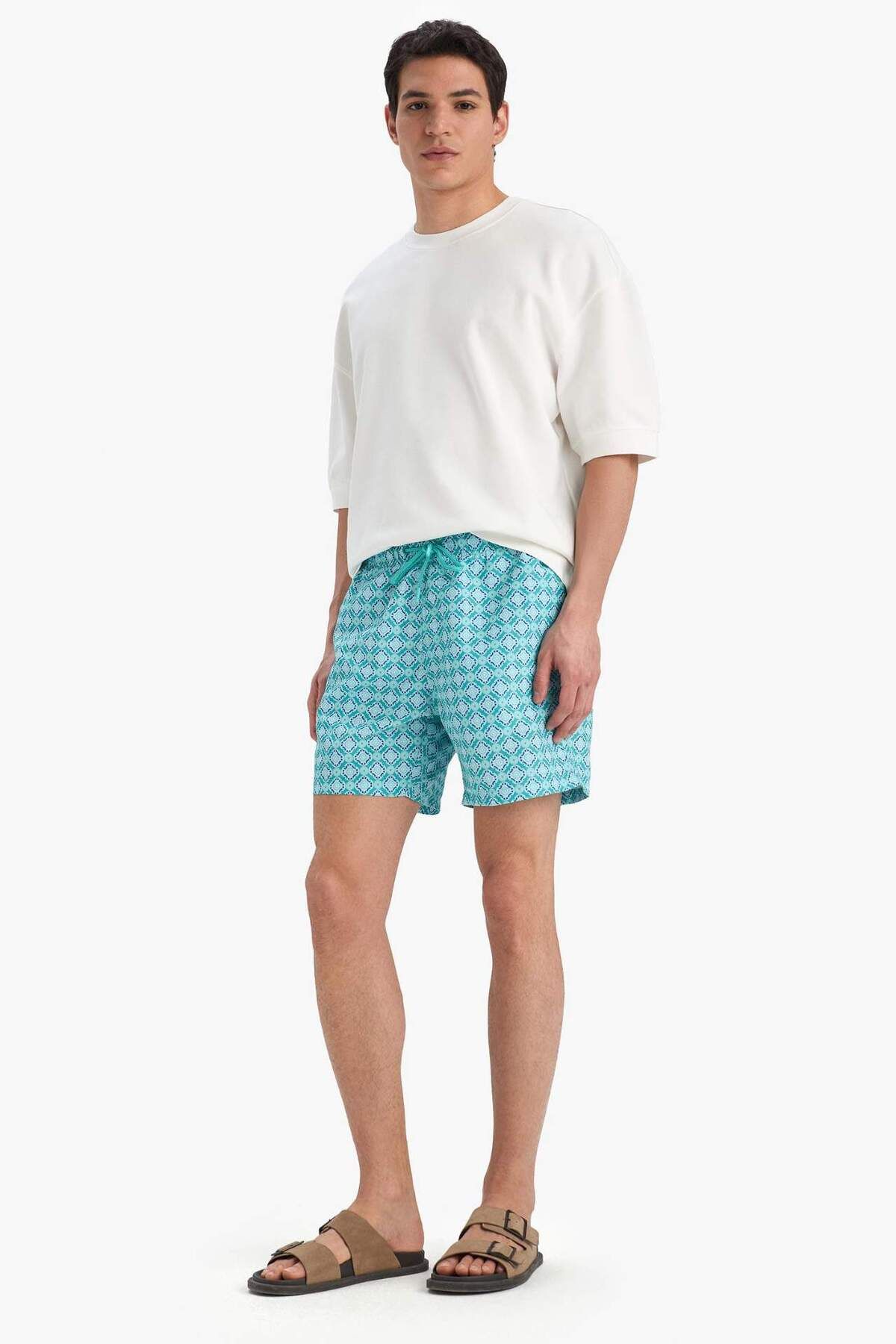 DeFacto-Gemusterte kurze Badeshorts mit Netzfutter E0976AX25HS 4