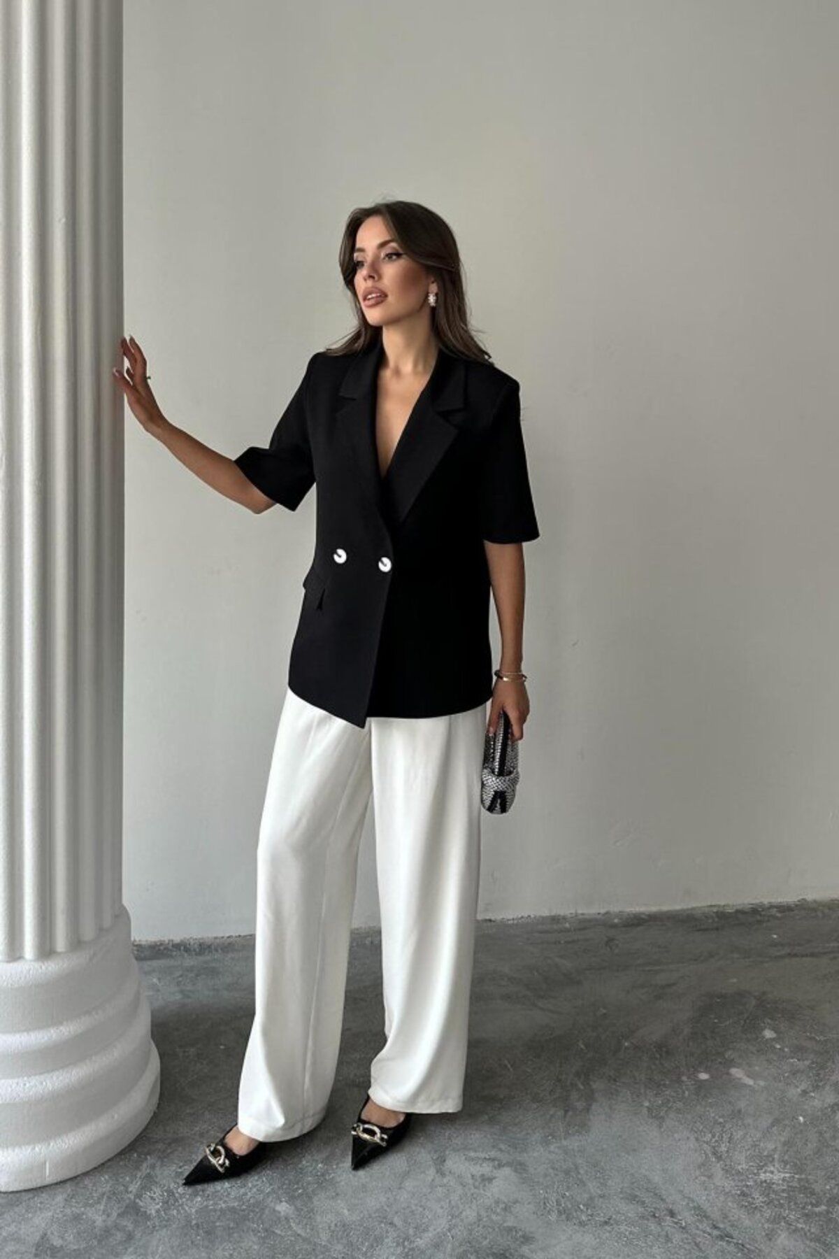 Melenza Siyah Kısa Kollu Blazer Ceket