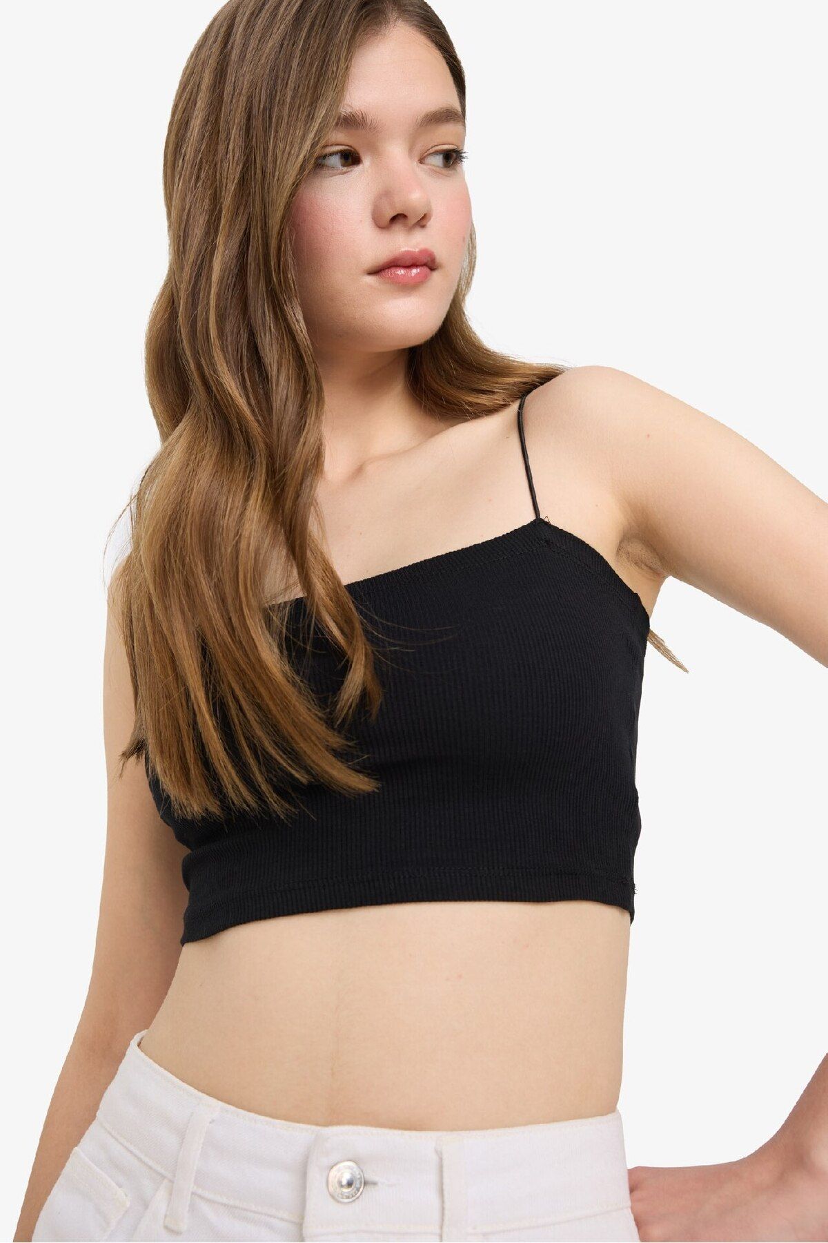 DeFacto-Coool Fitted Crop Ribbed Camisole Strap 2er-Pack Unterhemden F6305ax25sm 2
