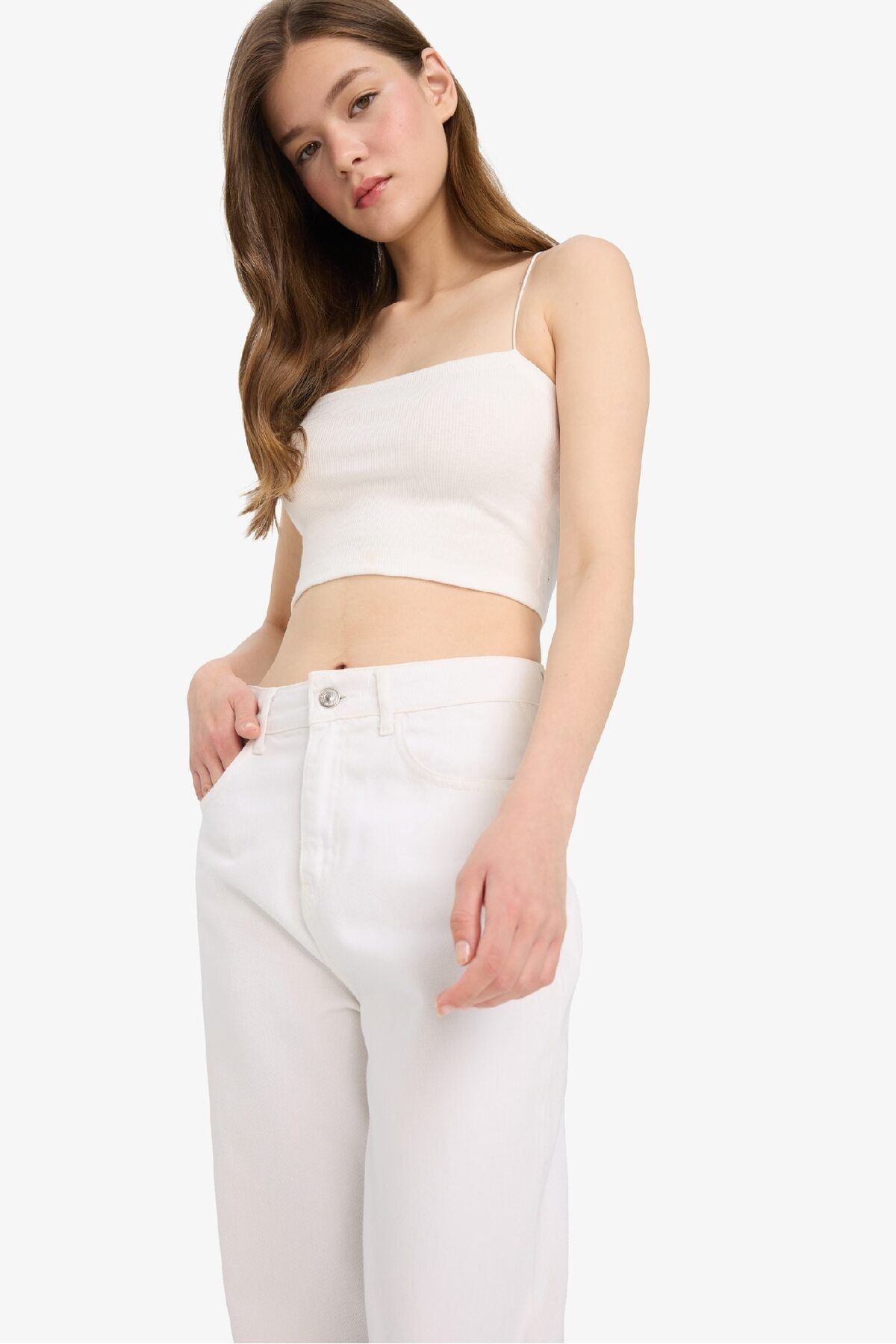 DeFacto-Coool Fitted Crop Ribbed Camisole Strap 2er-Pack Unterhemden F6305ax25sm 7