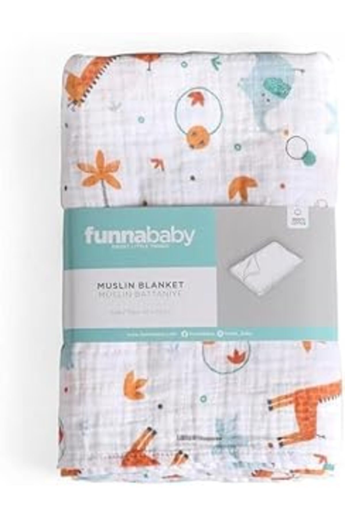 Mu Art Ahşap Funna Baby Battaniye - Giraffe - Mavi - 120 X 120 Cm