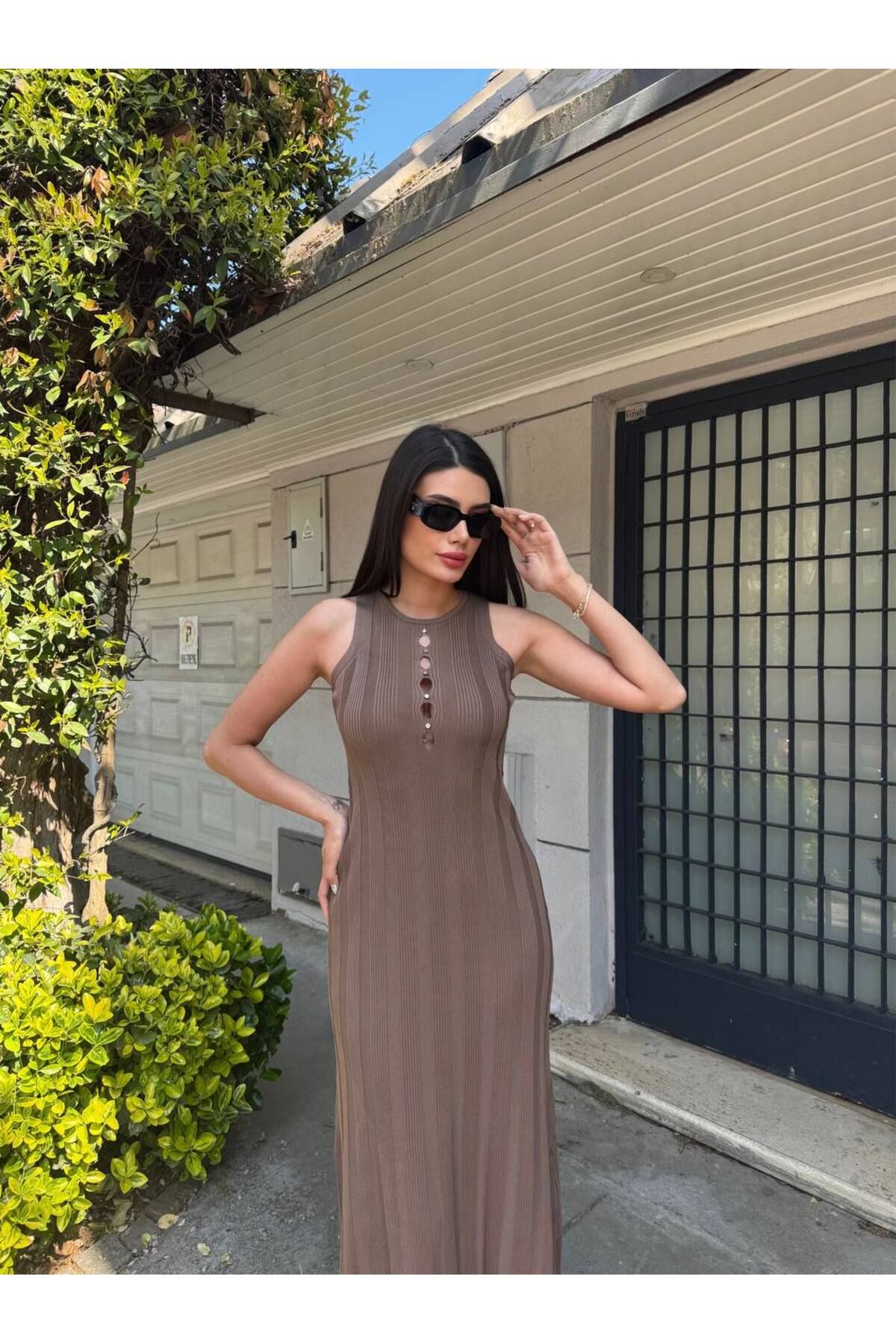 Abalı Yeni sezon triko pamuklu, yazlık yumuşak elbise Ayluş, Faten model.