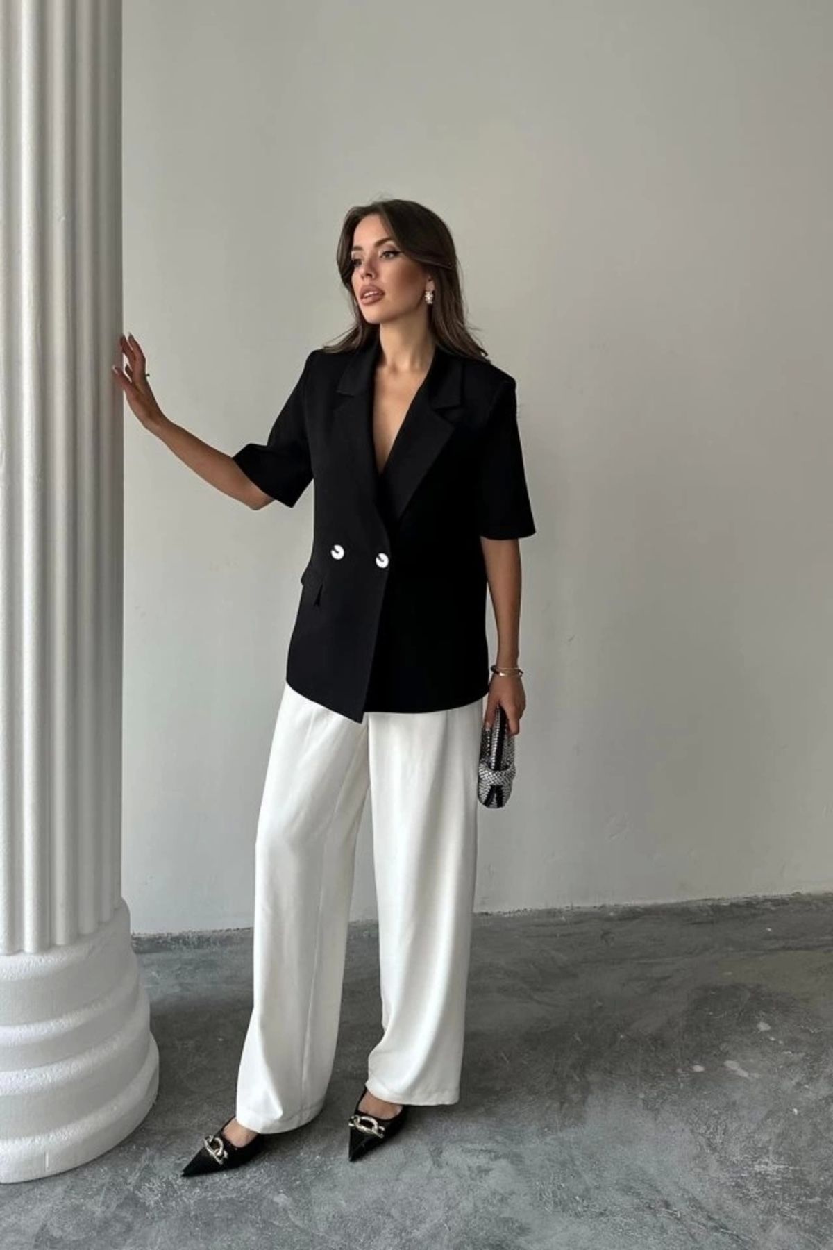 Butik Siyah Kısa Kollu Blazer Ceket