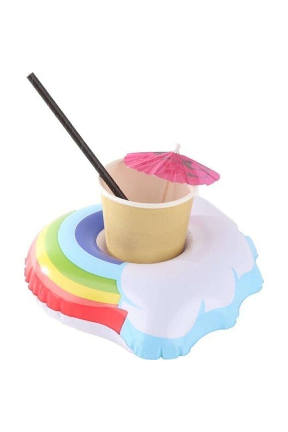 SerenityHaven Eğlenceyi Sevenlere Gökkuşağı Bulut Şişme Deniz Havuz Bardak Tutucu Float Bar 23x19cm.