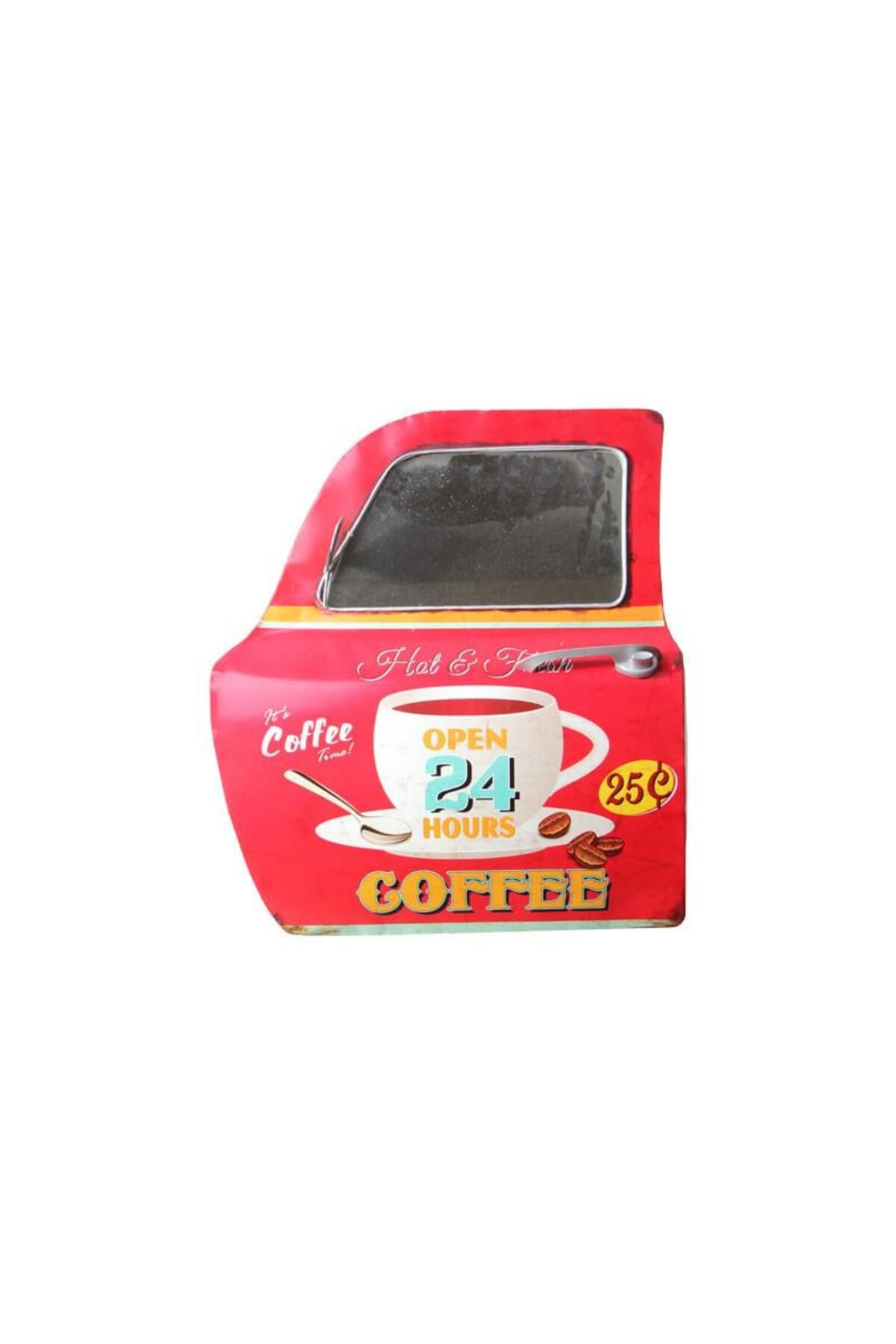 Serero Dekoratif Coffee Temalı Kırmızı Araba Kapısı Ayna Hediyelik