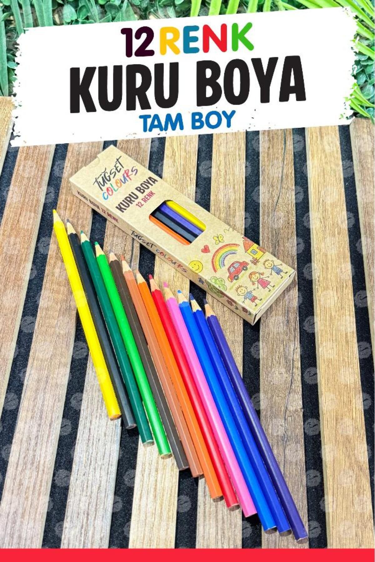 t tuğset etiket 12'li Tam Boy Okul Kuru Boya Kalemi Karton Kutu