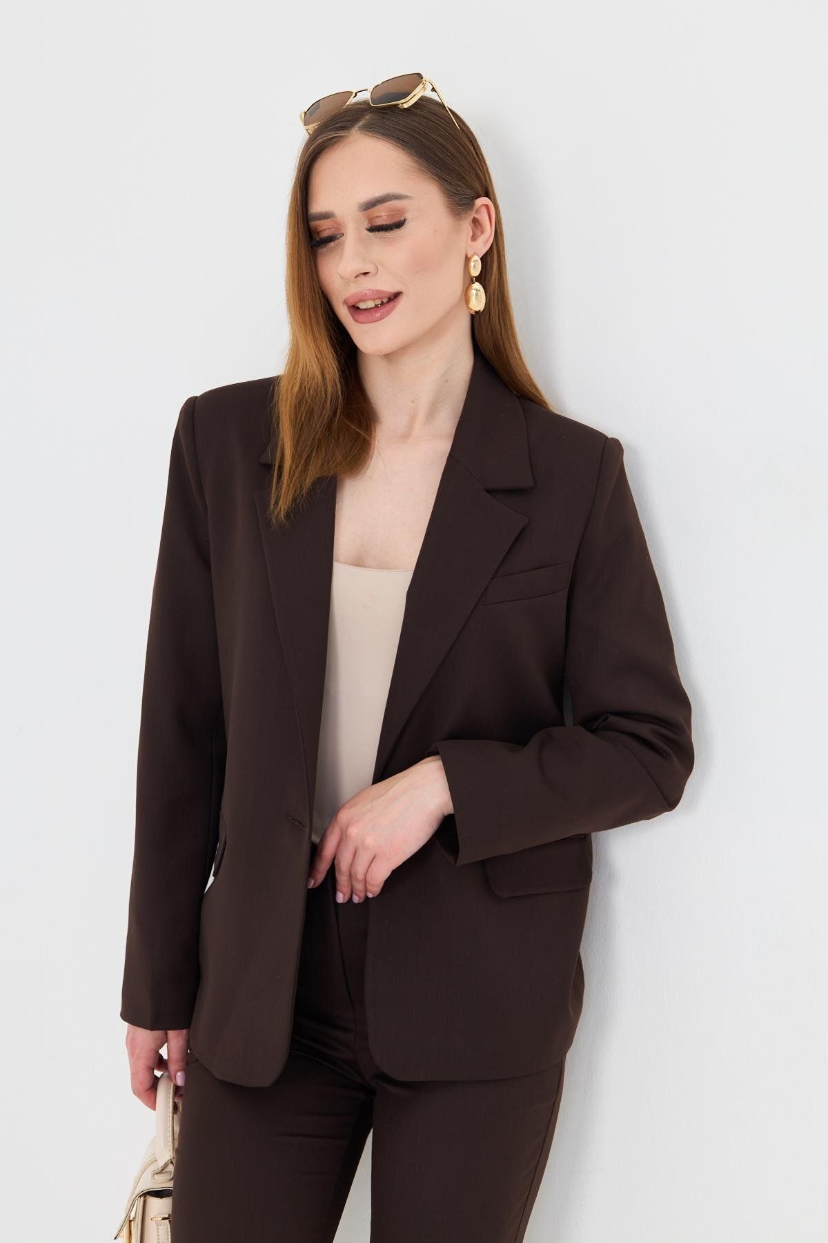 LOVELF-One Button Polyviscon Suit Brown 4