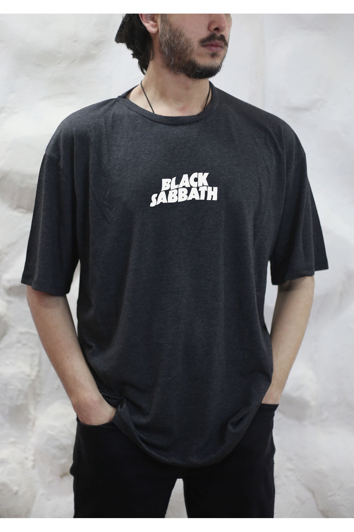sielta Black Sabbath Müzik Grubu Oversize Erkek Pamuklu Antrasit Tişört T-shirt