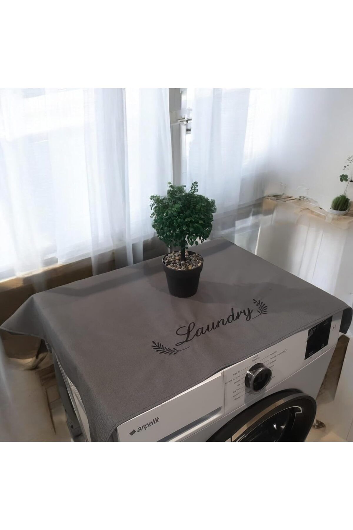 STOREMAX Nakışlı Sıvı Geçirmez Premium Çamaşır Makinesi Örtüsü (Siyah Nakış)