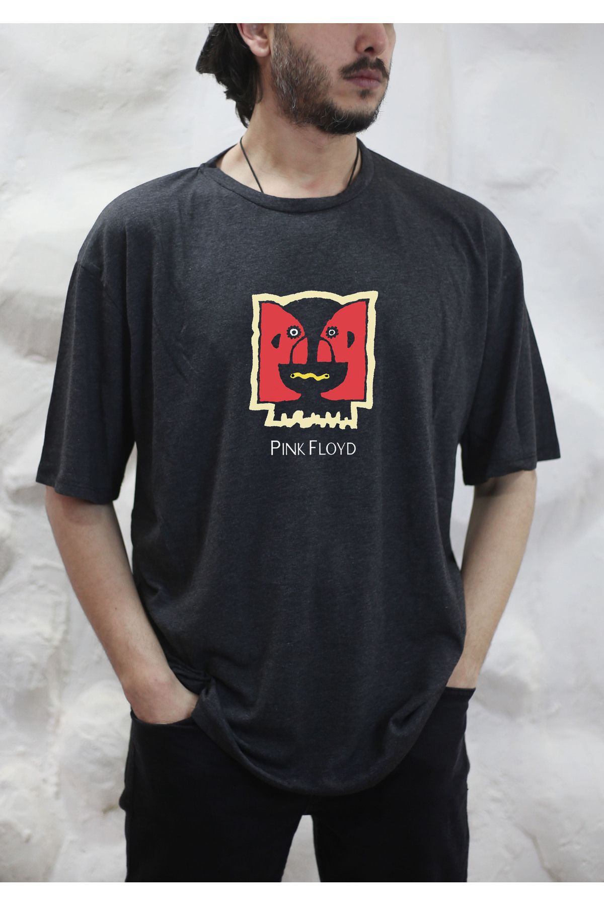 sielta Pink Floyd Albüm Kapağı Baskılı Oversize Erkek Pamuklu Antrasit Tişört T-shirt