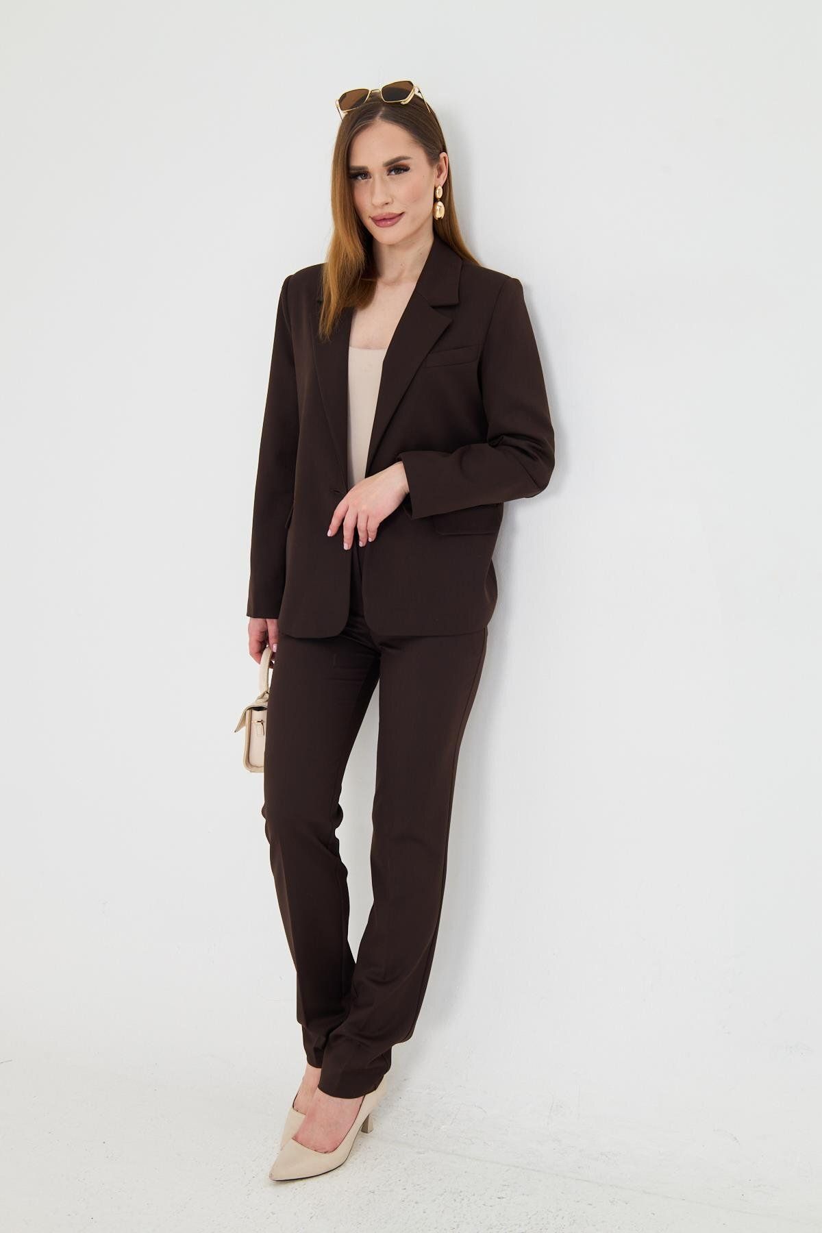 LOVELF-One Button Polyviscon Suit Brown 5