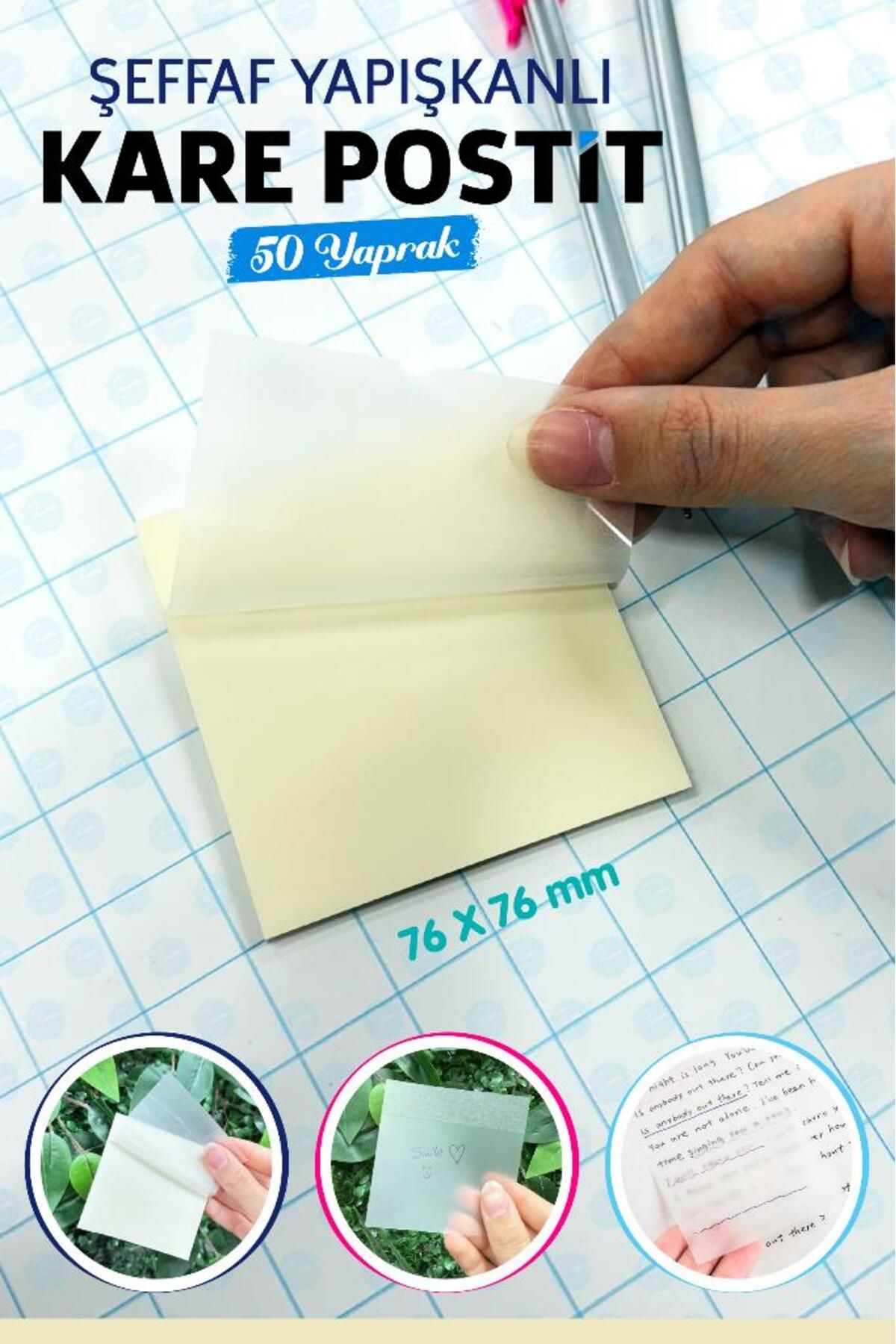 t tuğset etiket-Super Transparent Adhesive Square Postit 50 Sheets Transparent Squares-T1376 3