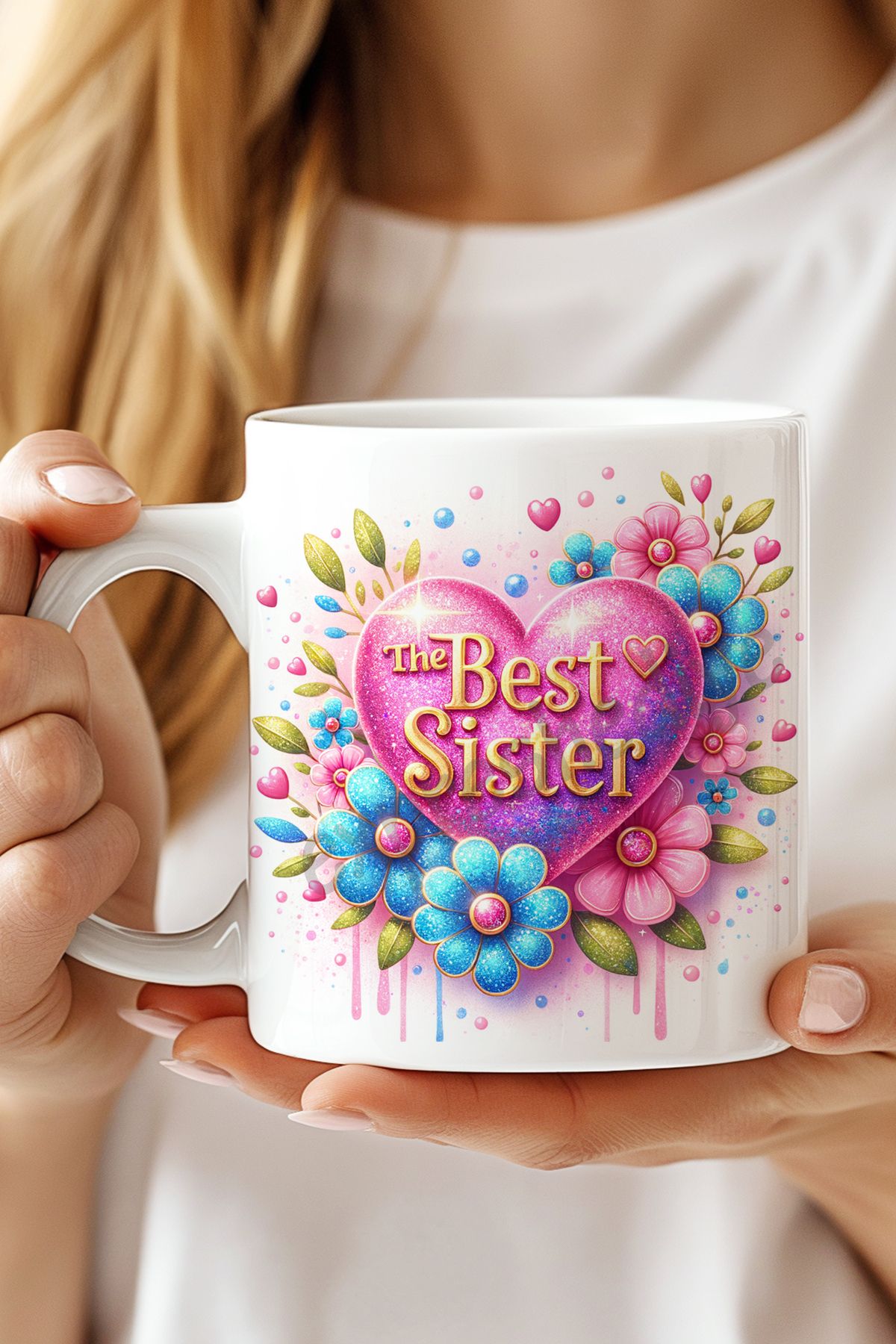 expreshediye 3D Best Sister Kız Kardeş Abla Hediye Baskılı Kupa Bardak
