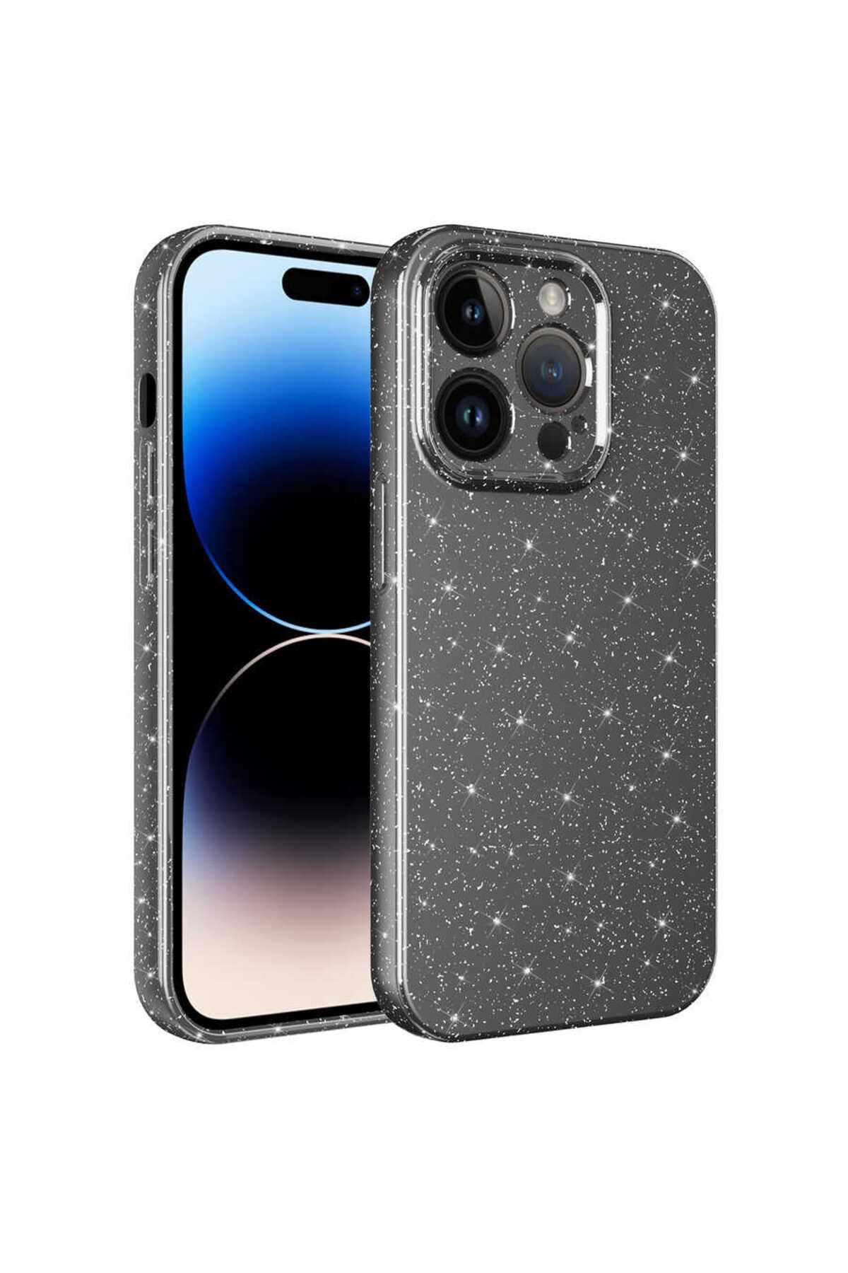 halkhouse Apple iPhone 14 Pro Kılıf Kamera Korumalı Simli Lüks Esnek Slikon Kotno Kapak
