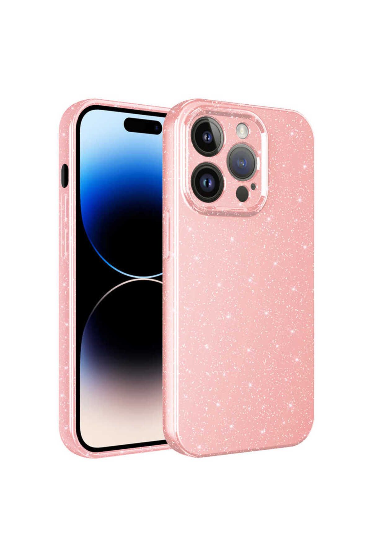halkhouse Apple iPhone 14 Pro Kılıf Kamera Korumalı Simli Lüks Esnek Slikon Kotno Kapak