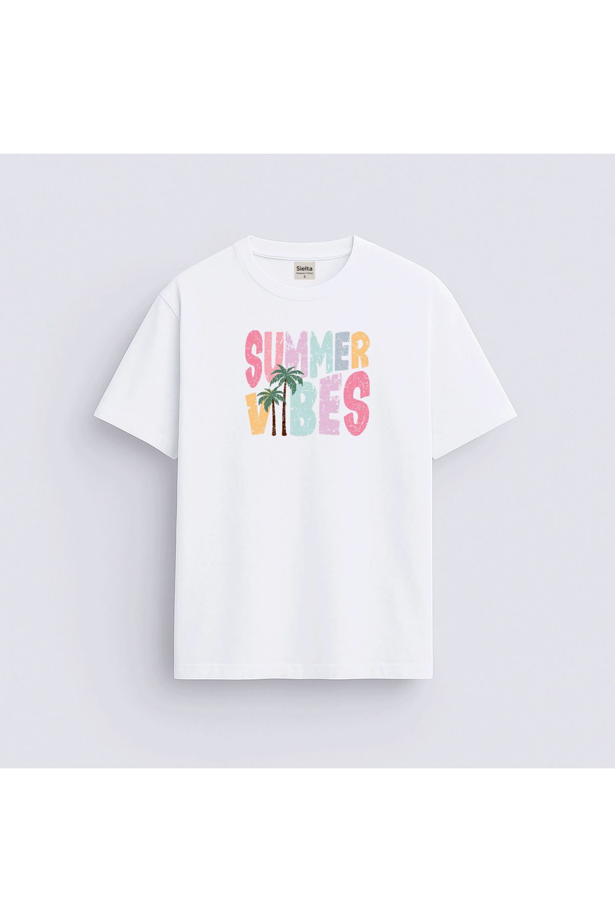 sielta Summer Vibes Baskılı Unisex Kadın Erkek Bisiklet Yaka T-shirt Tişört