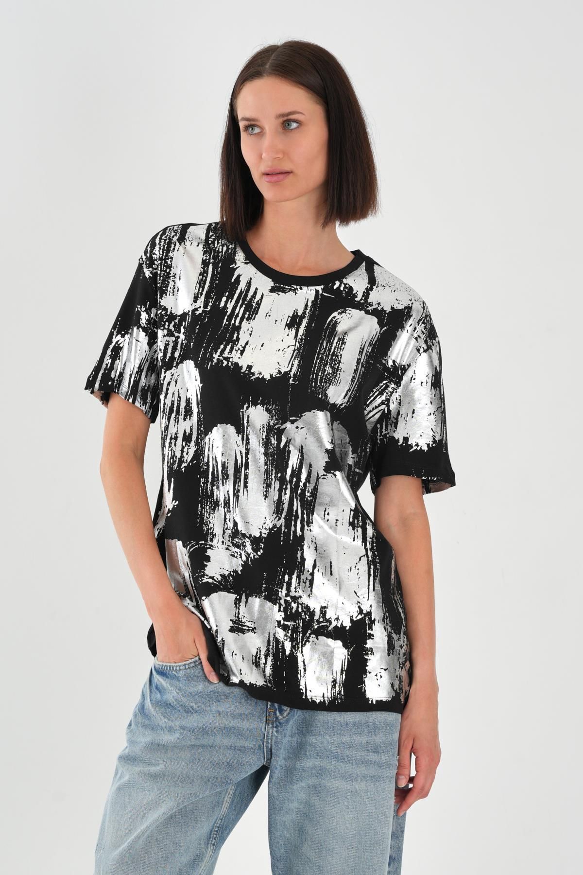 ALEXANDERGARDI Parlak Baskılı Bisiklet Yaka Kadın T-shirt