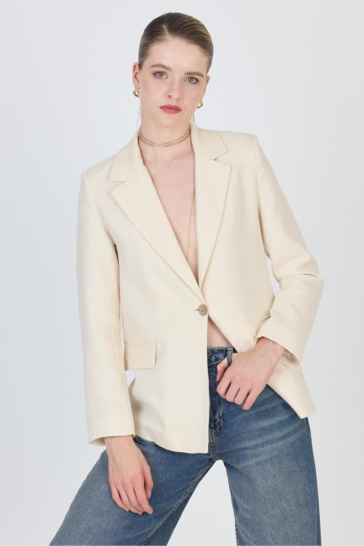 Rays Natural Keten Görünümlü %100 Pamuk Astarlı Blazer Ceket 6023-3