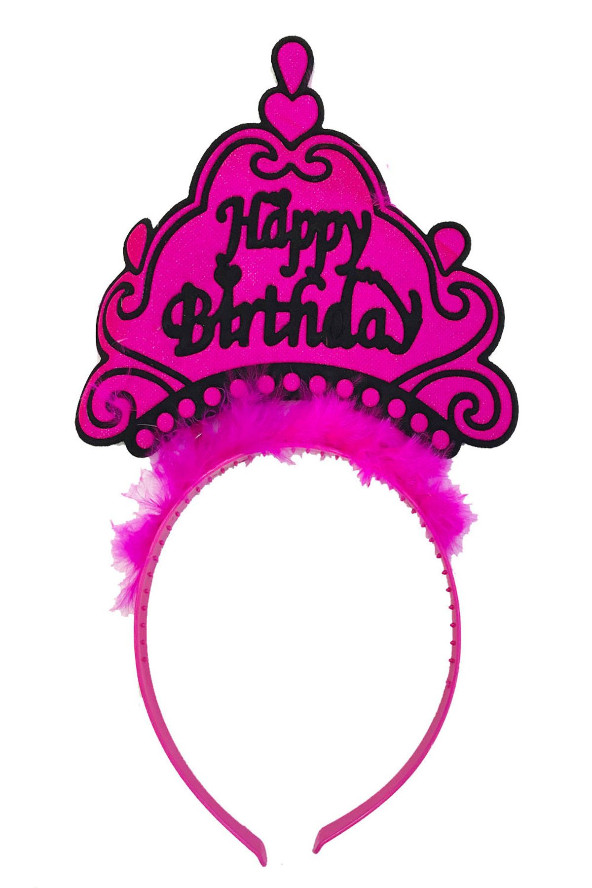 Serero Parti Happy Birthday Yazılı Neon Fuşya Renk Doğum Günü Tacı