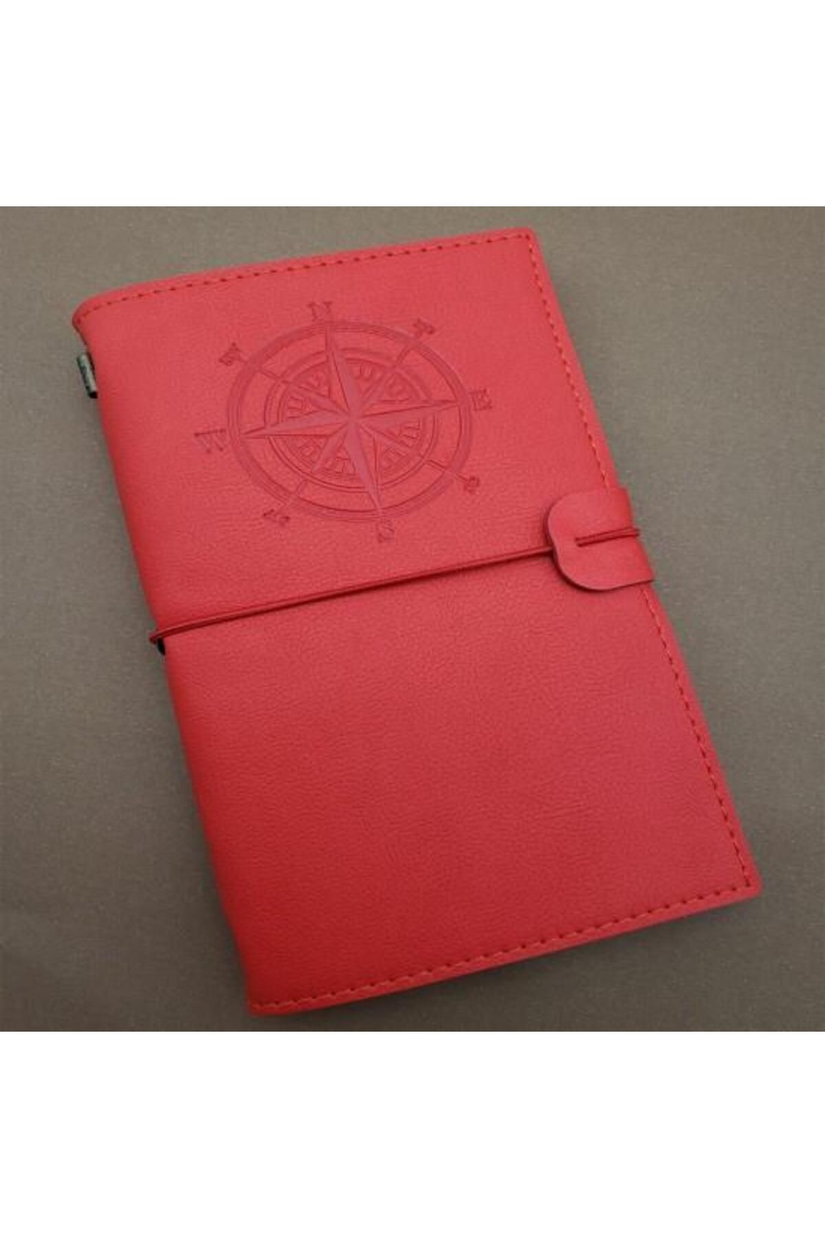 Serero Pusula Tasarımlı Kırmızı Deri Defter Hediyelik