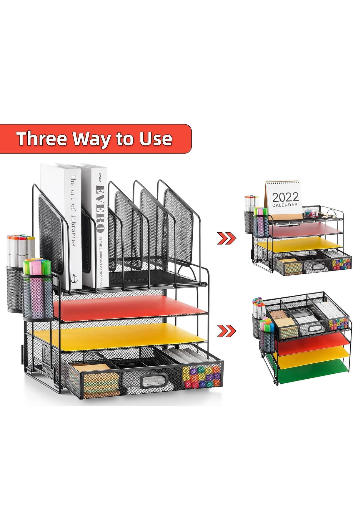 fulina-Desk Organizers,4-Tier Mesh File Organizer with 5 Vertical File Holders,Use for Home Office 5