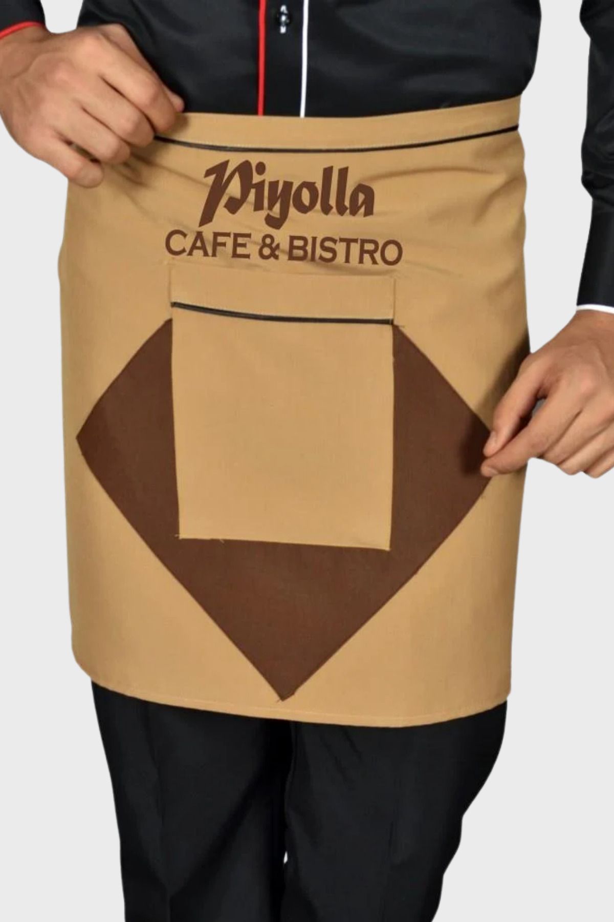 Üniformanya İsim Hediyeli Cepli Kısa Önlük Belden Bağlamalı Yarım Cafe Restaurant Garson Komi Şef Aşçı Önlüğü
