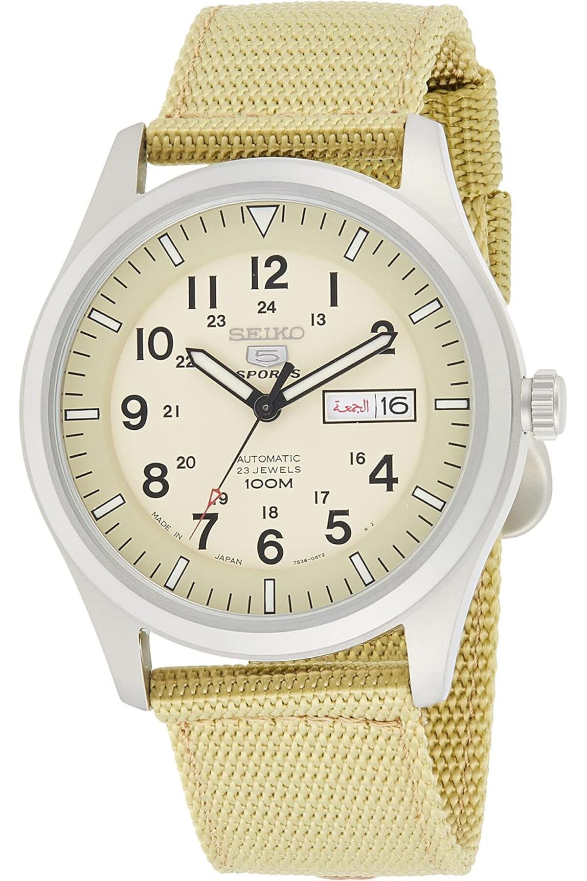 Seiko-ساعة رجالية أوتوماتيكية بشاشة تناظرية وحزام من النايلون SNZG07J1، لون بني 1