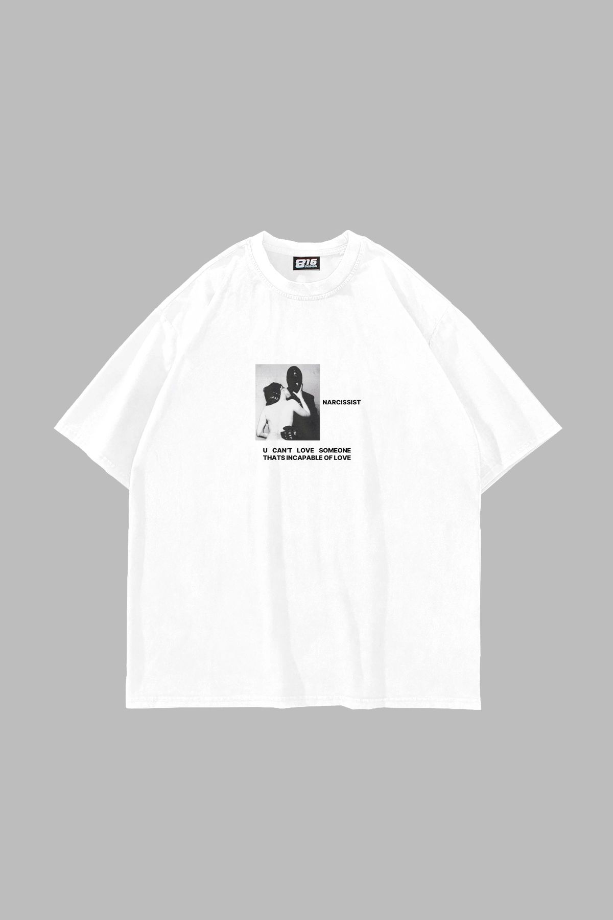 Sekizbiraltı Narcissist Baskılı Oversize Unisex Beyaz Tshirt