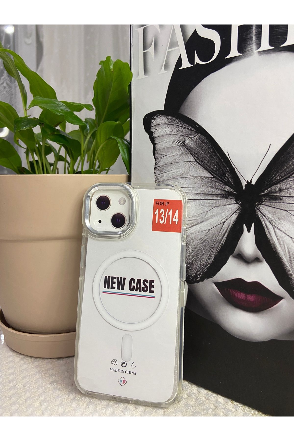 KILIF DEPOSU iPhone 13/14 Uyumlu Şeffaf Magsafe Beyaz Kılıf