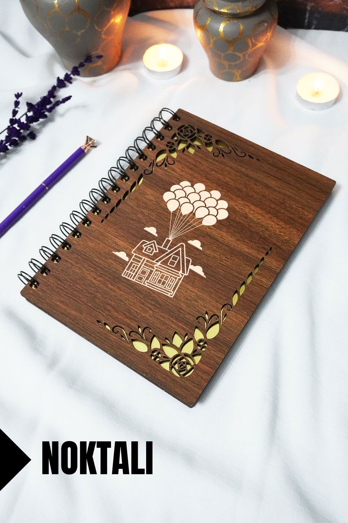 markcat Uçan Ev Ahşap Kapaklı Spiralli Okul Defteri - Çizgili Defter - 60 yaprak (120 sayfa) - A5 15x21 cm