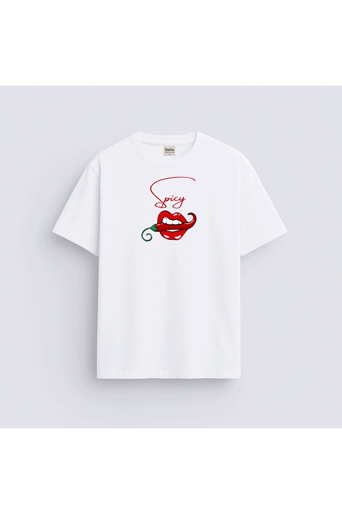 sielta Spicy Life Acı Hayat Baskılı Unisex Kadın Erkek Bisiklet Yaka T-Shirt Tişört