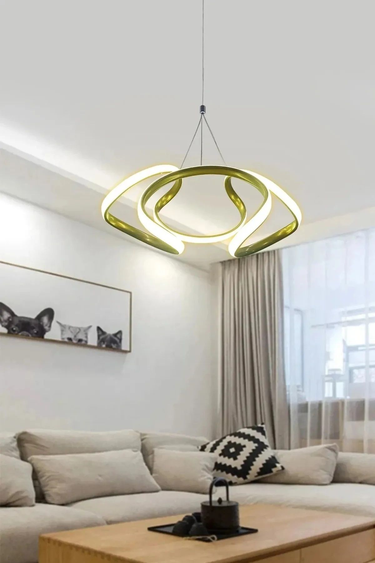RSCOLLECTIONS Dron Led Avize 3 mt - Salon & Oturma Odası Avizesi Kumandasız Gold