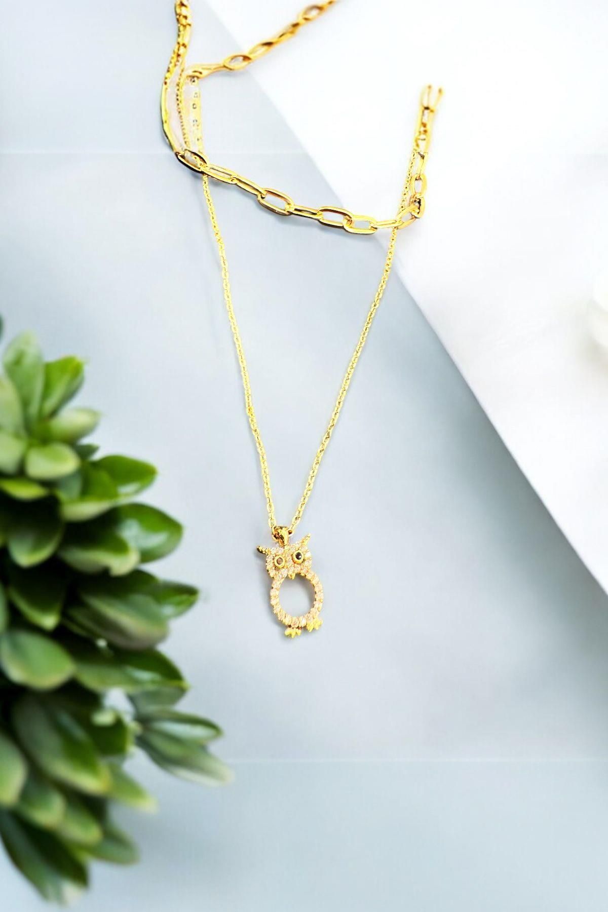 Raneel Kazançlı Alışveriş Baykuş Altın Kaplama Zincir Kolye Gold