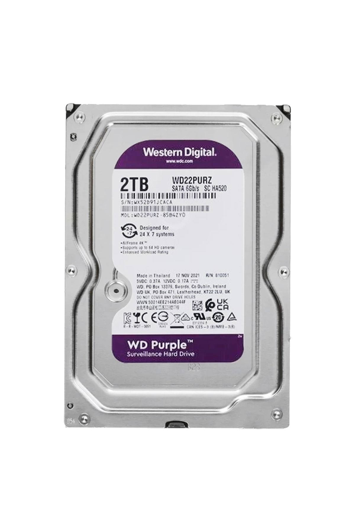 İnnMerry WESTERN DIGITAL PURPLE WD22PURZ 2 TB SATA 6GB/S 7/24 GÜVENLİK HARDDISK (5047)