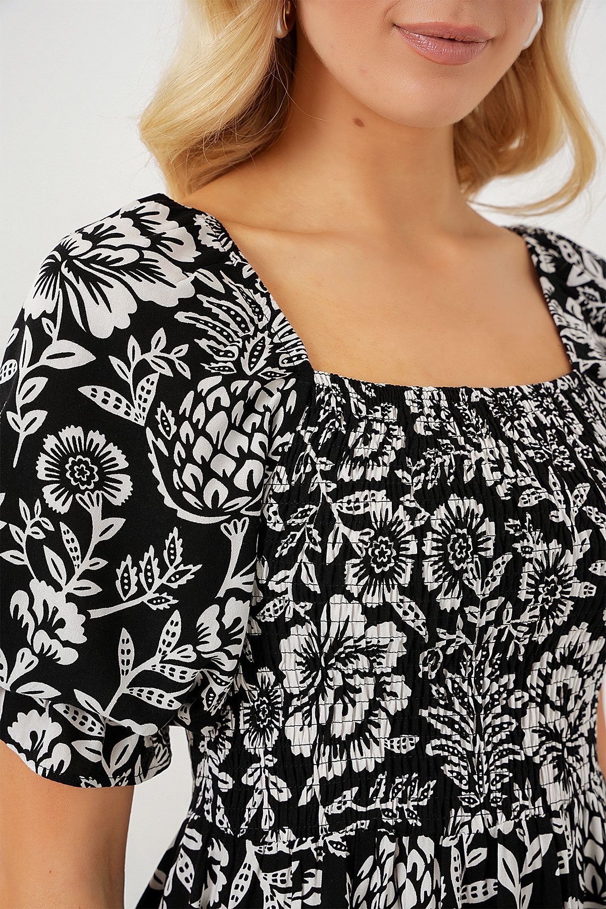 Bigdart-2512 Gemustertes Schlitzkleid - D. Schwarz 5