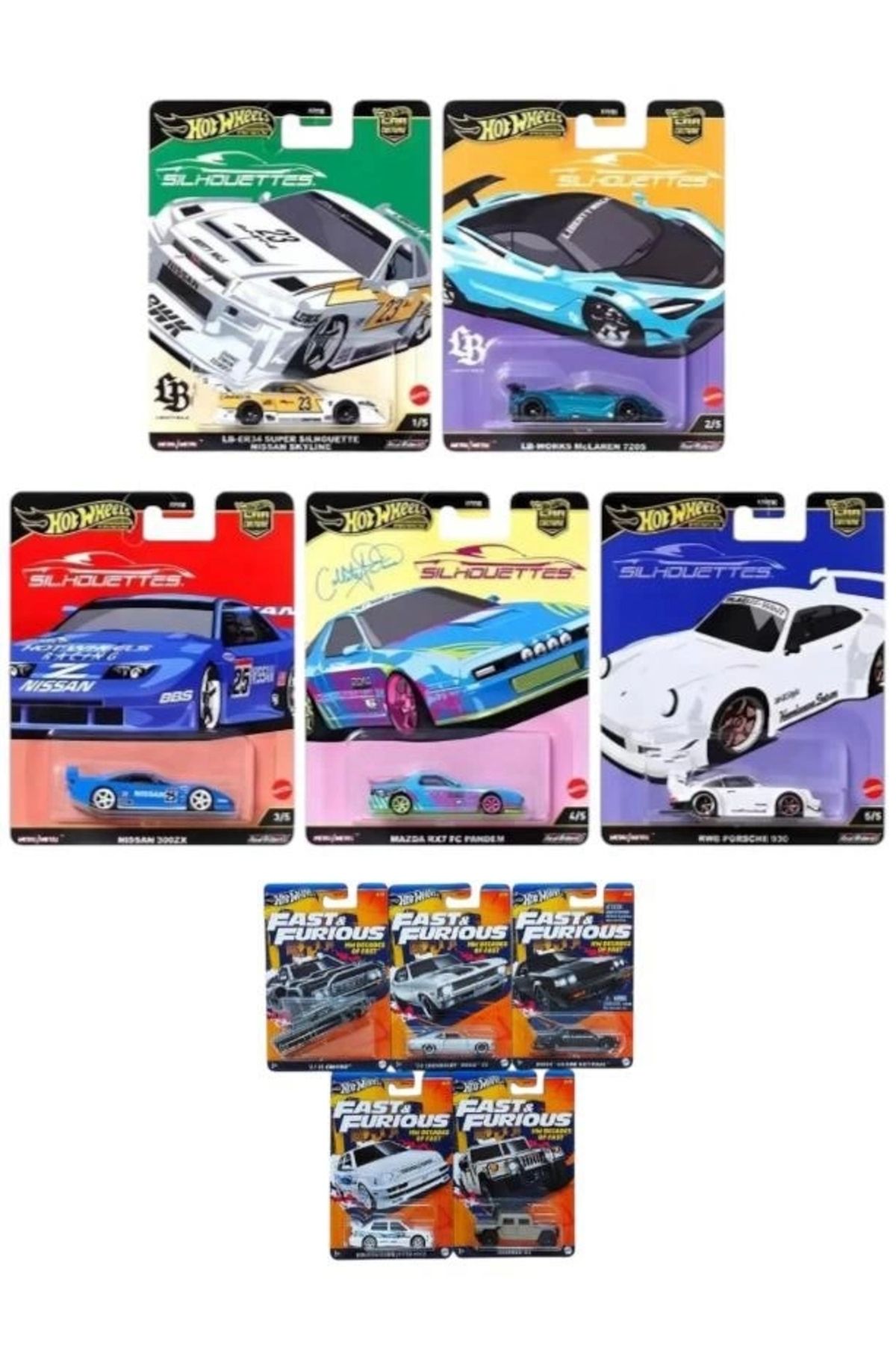 Hotwhells Premium Car Culture 2025 Silhouettes + Fast and Furious Decades Of Fas