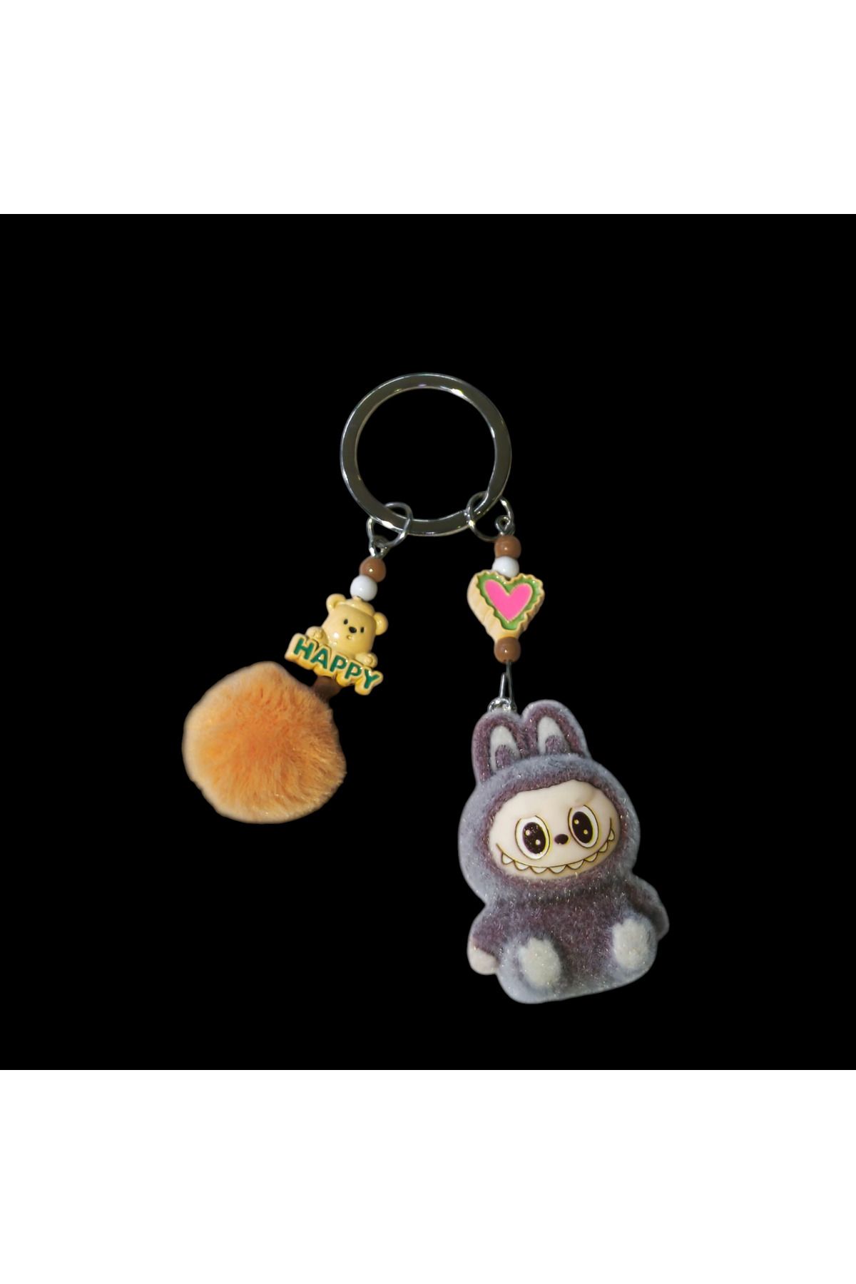 Acousticworld-Cute Monsters Labubu Furry Keychain Gray 2